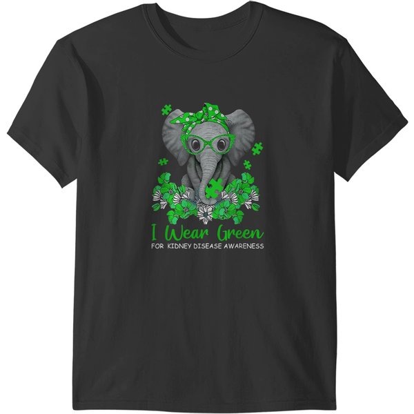 Wear Green For Kidney Disease Awareness Day Elephant Green T-Shirts-image