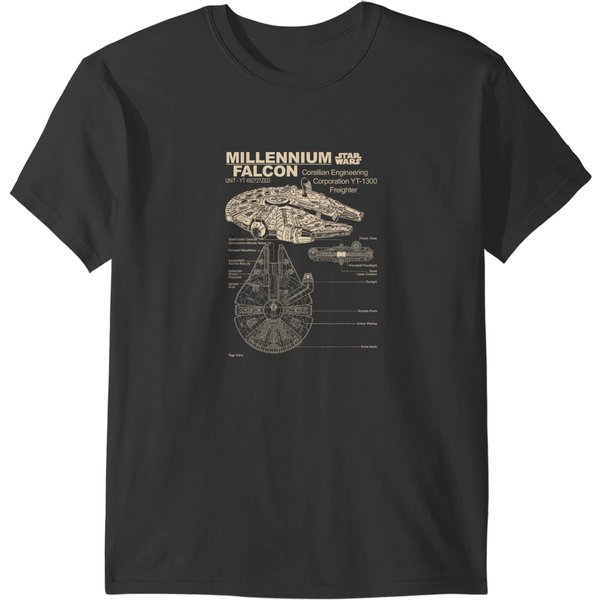 S Millennium Falcon Freighter Schematic T-Shirts-image