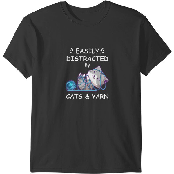 Easily Distracted By Cats And Yarn Knitting Yarn T-Shirts-image