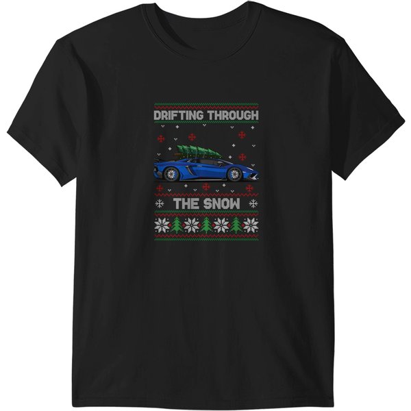Funny Christmas Ugly Sweater - Drifting Through The Snow - Aventador Car T-Shirts-image