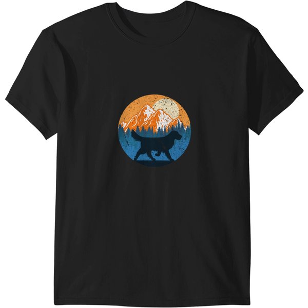 Golden Retriever Dog Silhouette Sunset Mountain Forest Golden Retriever Lover T-Shirts-image