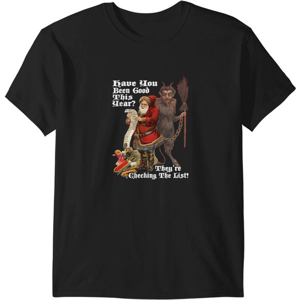 Krampus The Christmas Devil And Santa Claus Checking The Naughty Or Nice List T-Shirts-image