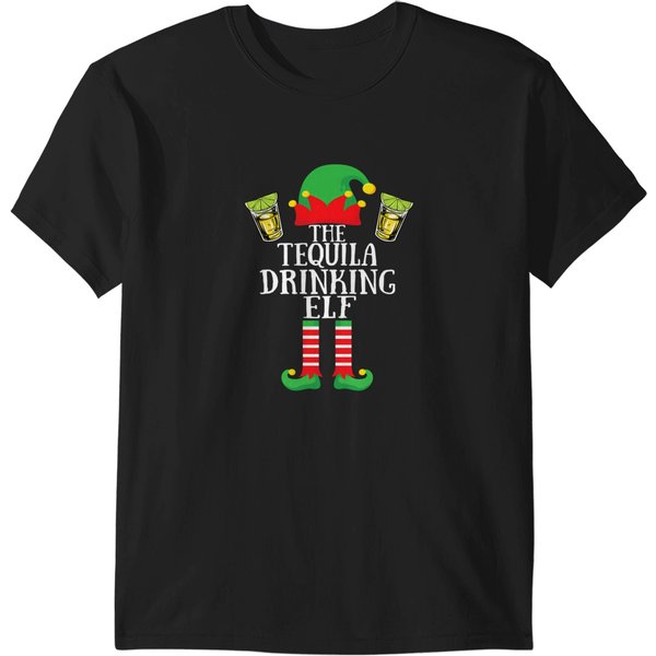 The Tequila Drinking Elf Matching Family Group Xmas Pajama T-Shirts-image