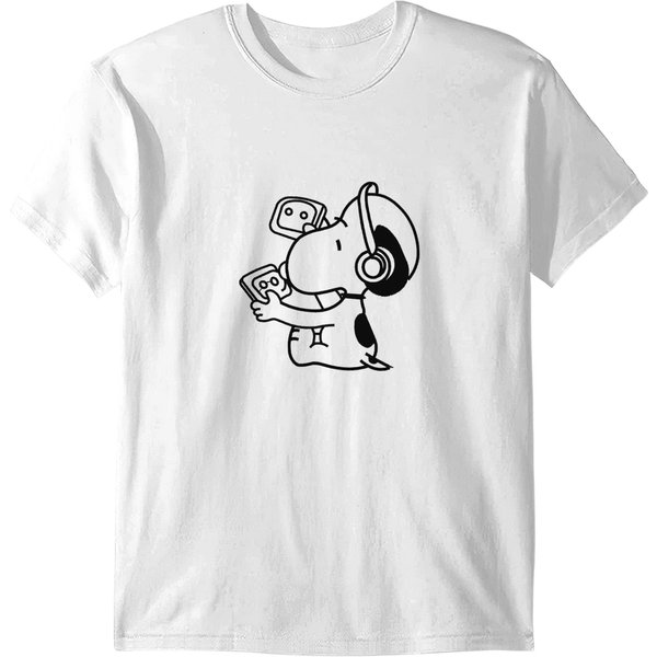 Embroidered Snoopy Music Headphone Crewneck T Shirts, Embroidered-image