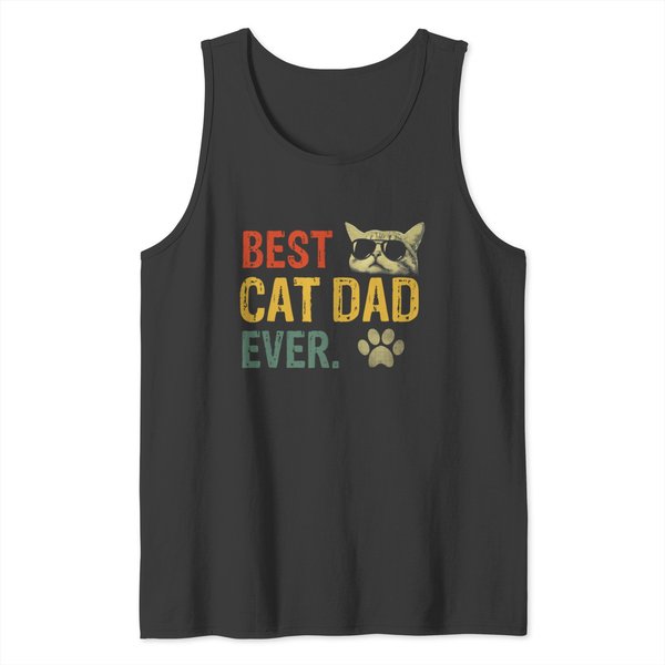 Vintage Best Cat Dad Ever Tank Tops Cat Daddy Gift Tank Tops-image