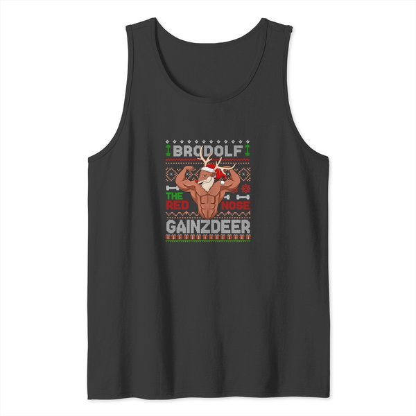 Brodolf The Red Nose Gainzdeer Gym Ugly Christmas Sweater Tank Tops-image