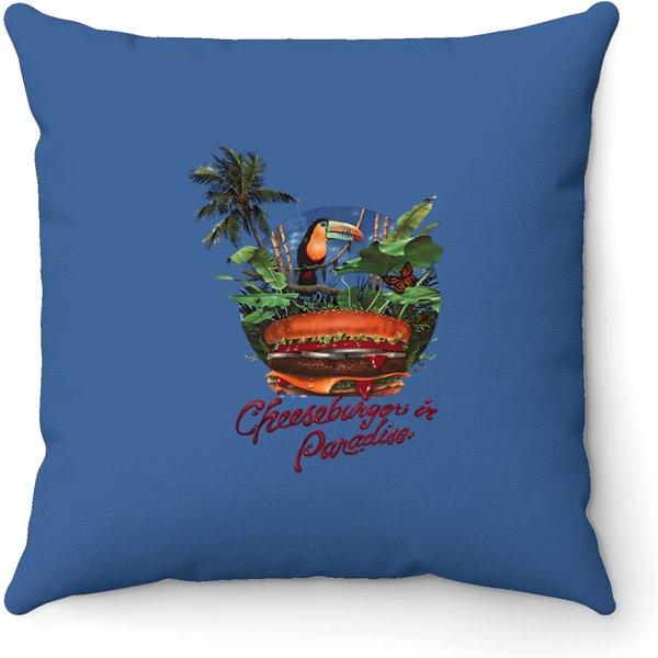 Vintage Jimmy Buffet Cheeseburger In Paradise 1985 Tour Throw Pillows | Margaritaville-image
