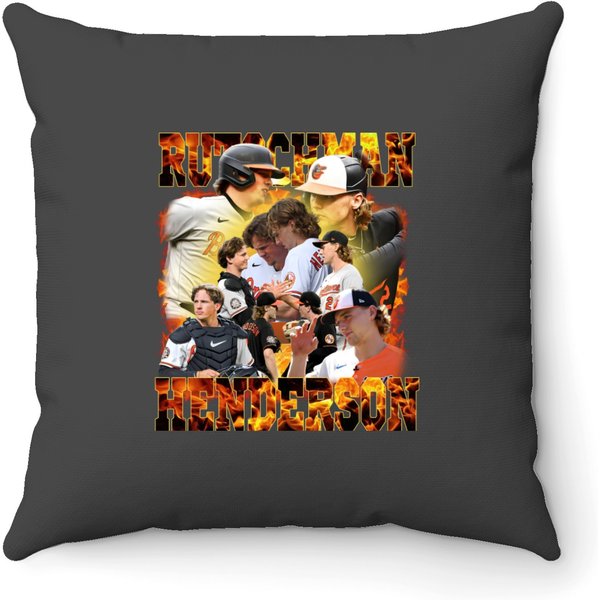 Gunnar Henderson Vintage Style Bootleg Throw Pillows, Classic 90S Graphic Tees-image