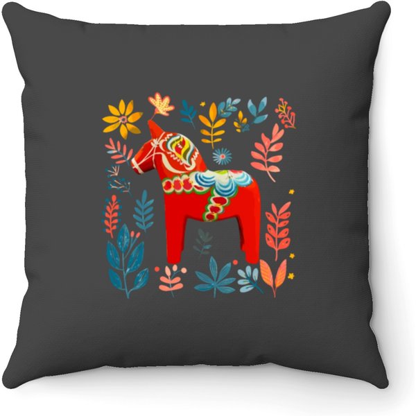 Dala Horse Sweden Swedish Horse Throw Pillows-image