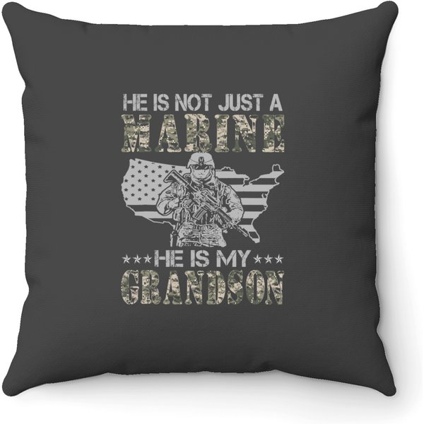 My Grandson Is A Marine Proud Grandma Proud Grandpa Throw Pillows-image