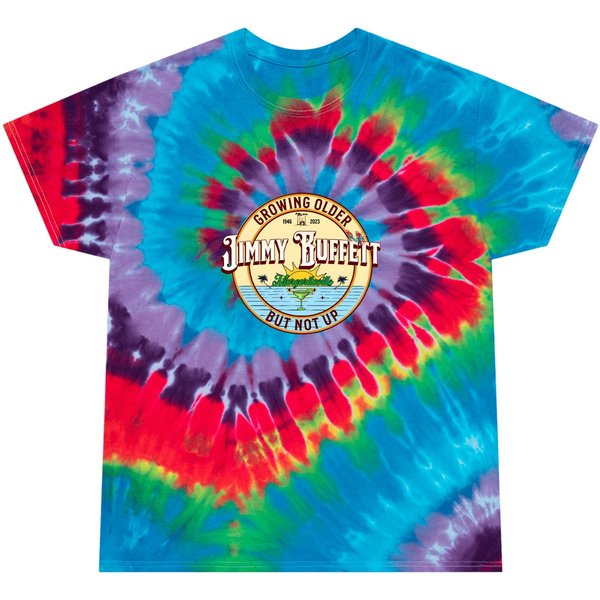 Jimmy Buffett Tie Dye T Shirts, Growing Older But Not Up, Jimmy 1946-2023-image