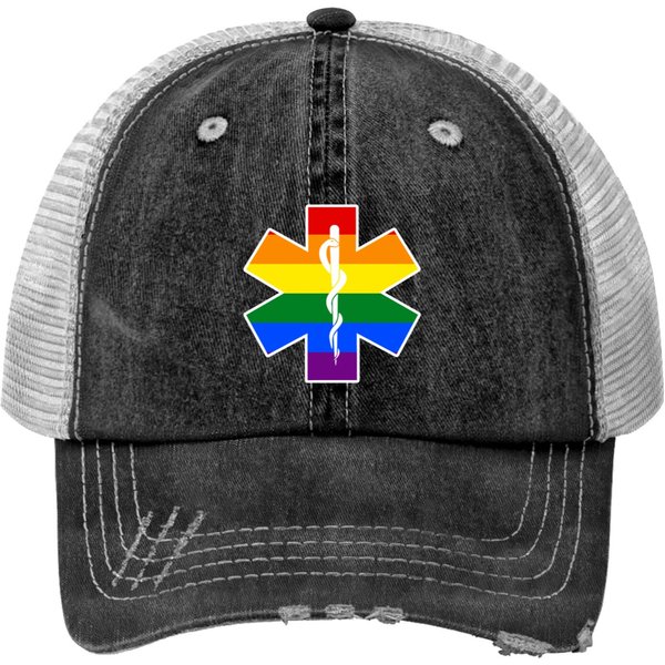 Emt Paramedic Star Of Life Ems Gay Pride Flag Lgbt Trucker Hats-image
