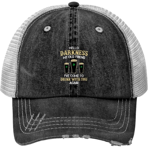 Hello Darkness My Old Friend Irish Shamrock Beer Trucker Hats-image