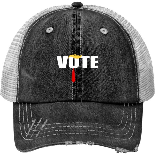 Funny Trump 2024 Vote With Trump Hair And Red Necktie Maga Trucker Hats-image