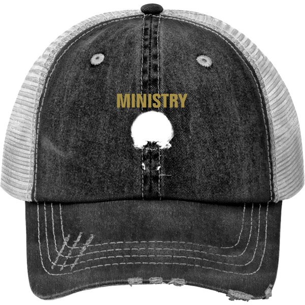 Vintage 1991 Ministry Metal Band Print Trucker Hats-image