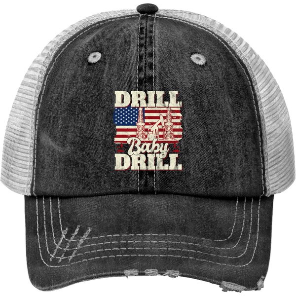 Drill Baby Drill Patriotic American Flag Oilfield Print Trucker Hats-image