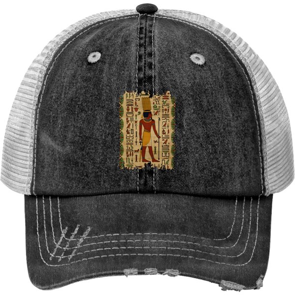 Egyptian Amun Ra - Amun Re Ornament On Papyrus Print Trucker Hat-image