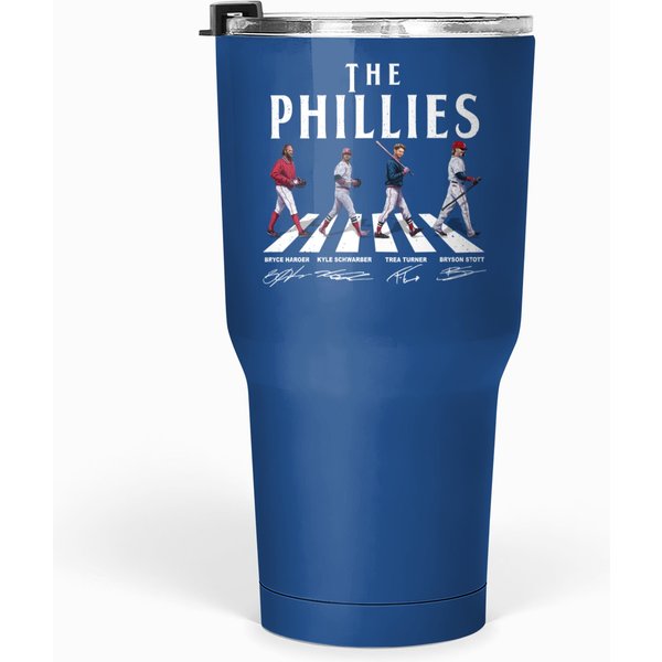 Vintage Phillies Walking Abbey Road Signatures Baseball Tumblers 30 Oz, Kyle Schwarber Tumblers 30 Oz-image