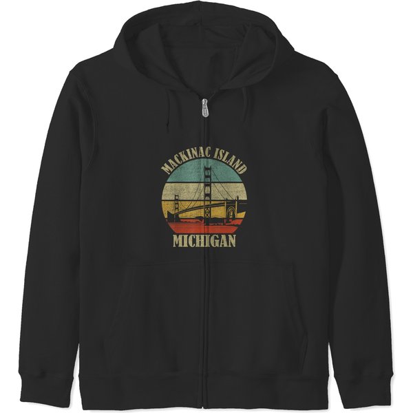 Mackinac Island Bridge Michigan Great Lakes Huron Ferry Trip Zip Hoodies