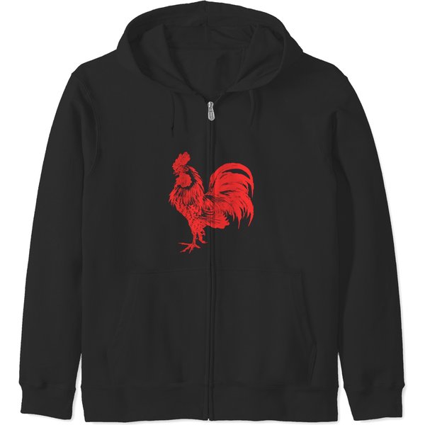 Red Rooster Cocky Vintage Rooster Zip Hoodies-image
