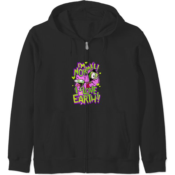 Invader Zim Gir I'm Normal I Love Earth Zip Hoodies