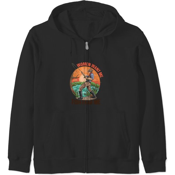Women Want Me Fish Fear Me Fishing Fisherman Zip Hoodies
