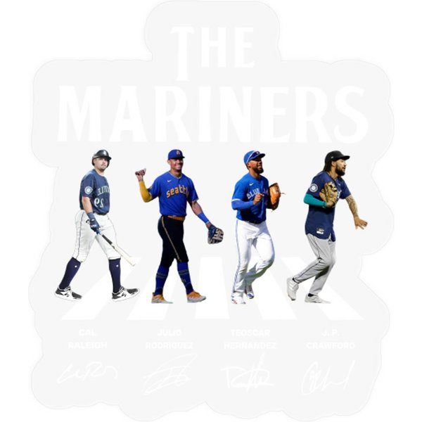 Mariners Walking Abbey Road Signatures Baseball Stickers, Seattle Vintage-image