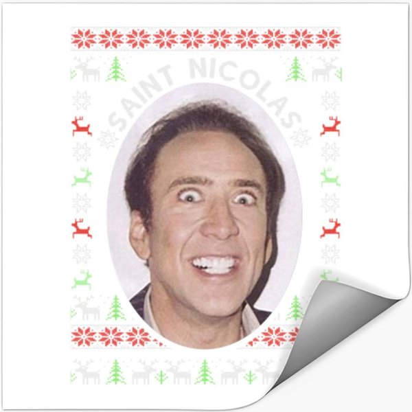 Nicholas Cage Christmas Sweater - Saint Nicholas | Funny Gift Santa Nick Cage Stickers-image