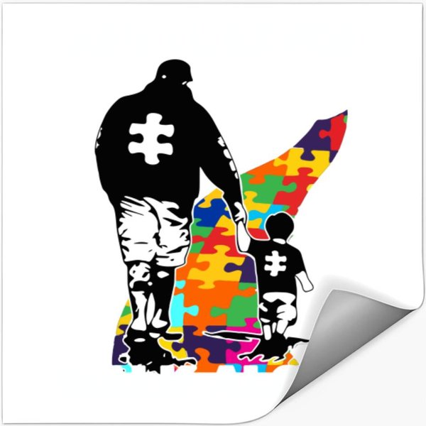Autism Dad And Son You'll Never Walk Alone Men Stickers Black Cotton Made In Usa-image