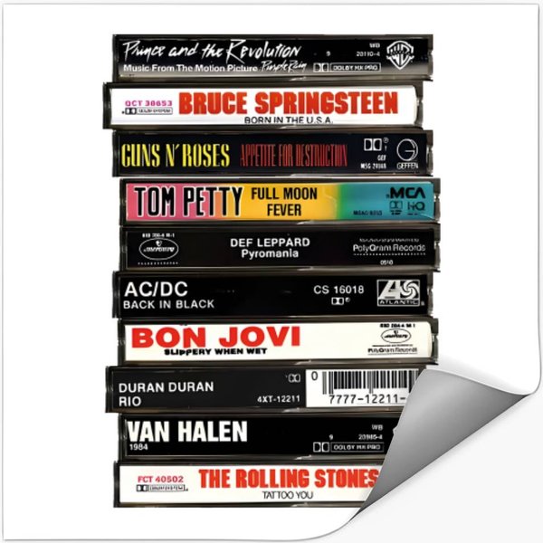 Rock Cassettes Tape Printed Stickers, Rock Bands Stickers, Unisex 80S Stickers-image