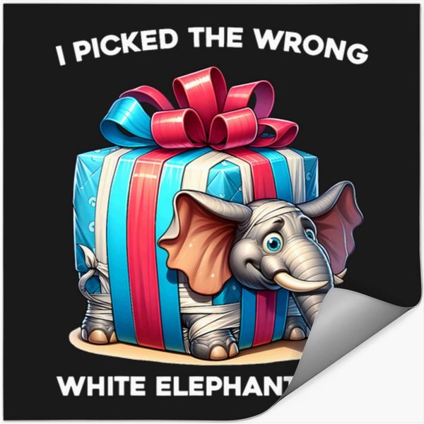 Funny White Elephant Gift Wrapped Elephant Dumb Stickers-image