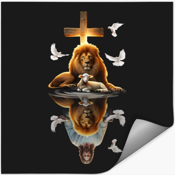 Jesus Lion And Lamb Cross Jesus Christ Christian Stickers-image
