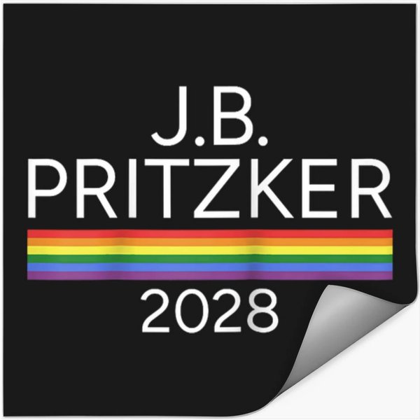 Jb Pritzker 2028 Lgbtq Democrat Rainbow Pride Flag Retro Raglan Stickers-image