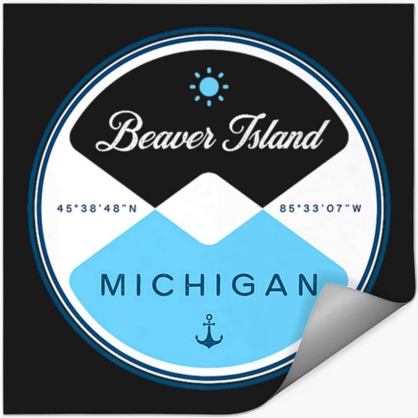 Beaver Island Michigan Circle Graphic Premium Stickers-image