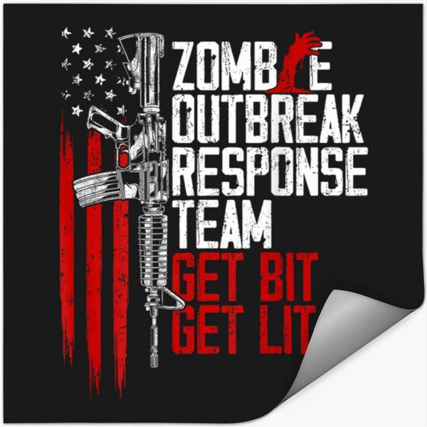 Usa Flag Zombie Outbreak Response Team Get Bit On Back Stickers-image