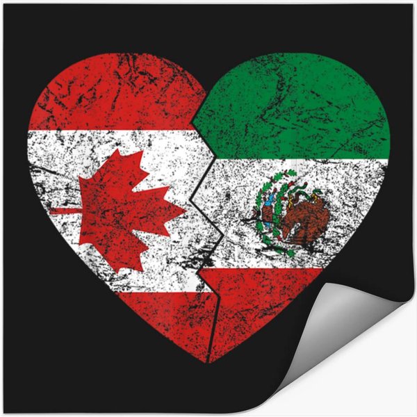 Mexican Canadian Flags Heart Canada Mexico Roots Heritage Stickers-image
