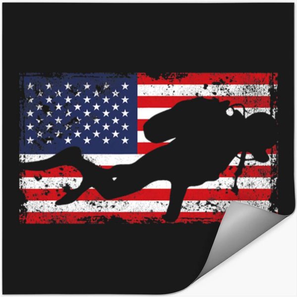 Scubas Diving Usa Flag American Patriotic Divers Dive Patriot Diver Stickers-image