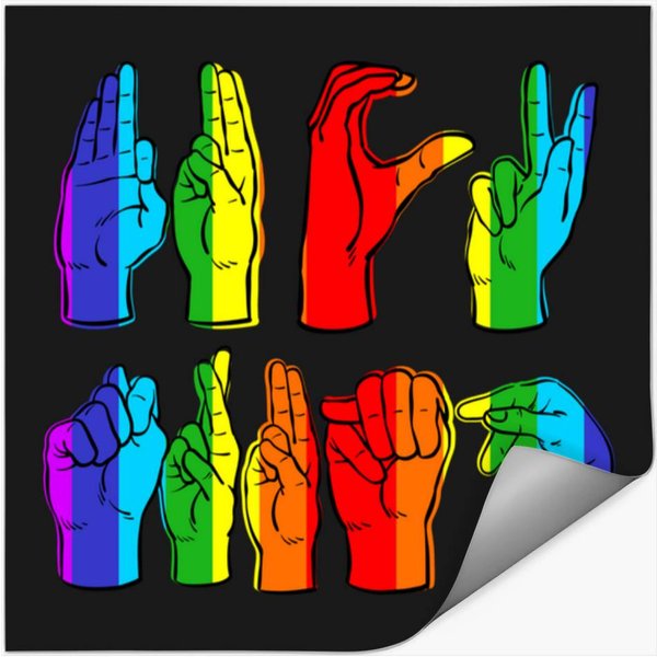 Anti-Trump Asl Sign Language Rainbow Pride Stickers-image