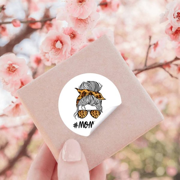 Wos Mom Messy Hair Bun Leopard Mother's Day Stickers-image