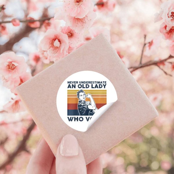 Never Underestimate An Old Lady Who Votes Feminist Gift Baseball Stickers-image
