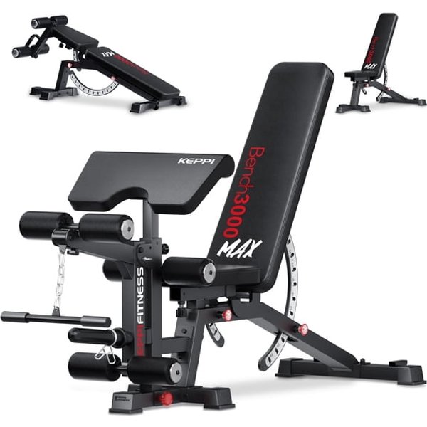 Keppi Fitness Adjustable Weight Bench 3000, 1200 lbs Heavy Duty Commercial Workout Bench with Leg Extension, Preacher Curl Pad, Incline Decline Flat Strength Training NM1