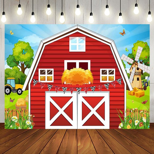 Aperturee Rural Red Barn Door Farm Happy Birthday Backdrop | Backdrop For Birthday Party | Birthday Curtain Backdrop | Happy Birthday Backdrop