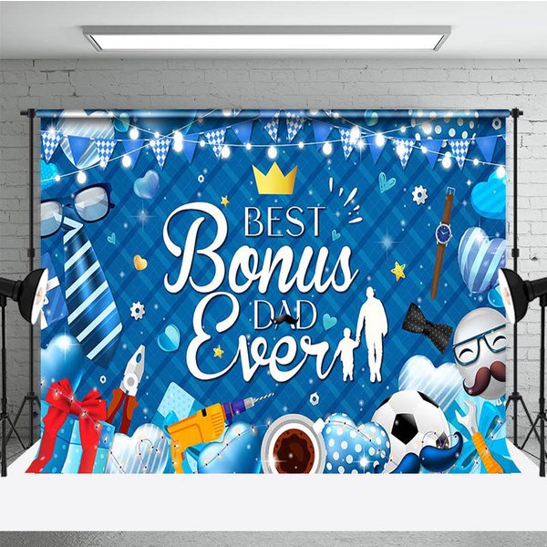 Aperturee Blue Best Bonus Dad Ever Happy Fathers Day Backdrop, 3X2FT(1MX0.6M), 14 USD, fathers day backdrops, AHF600A-M