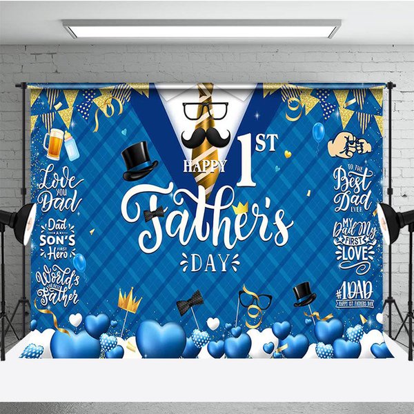Aperturee Blue Rhombus Suit Tie Happy 1st Fathers Day Backdrop, 3X2FT(1MX0.6M), 14 USD, fathers day backdrops, AHF602A-M