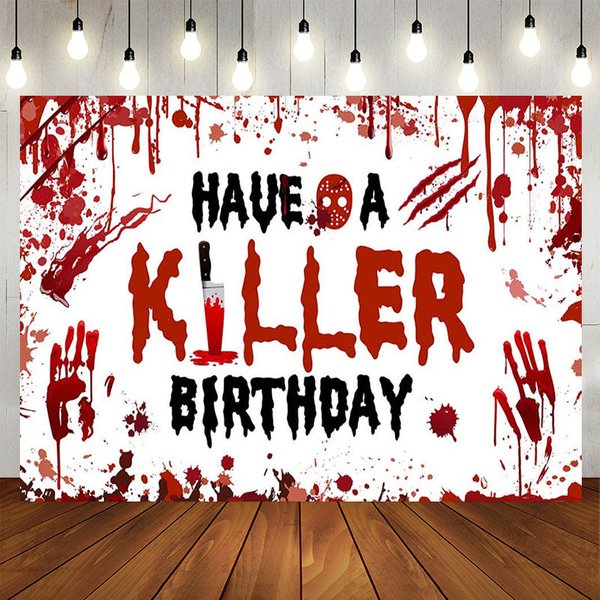 Aperturee Bloody Handprints Killer Halloween Birthday Backdrop, 5X3FT(1.5X1M), 15.07 USD, birthday backdrops, AHF751A-E