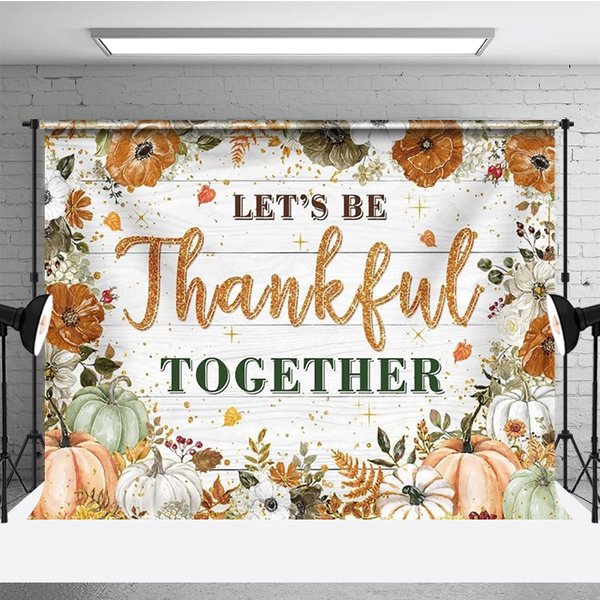 Aperturee Let's Be Thankful Together Thanksgiving Backdrop, Rustic Autumn with Pumpkins, Boho Floral Farmhouse Decor, 3x2ft (WxH)