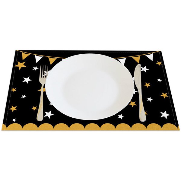 Aperturee Classic Black Gold Graduation Set of 4 Placemats, 14x12 Inch, 15.8 USD, placemats, CDJY00125-S