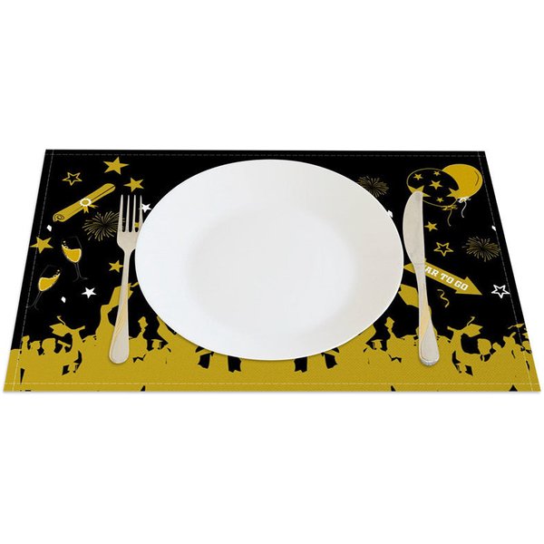 Aperturee Graduation Classic Black Gold Set of 4 Placemats, 14x12 Inch, 15.8 USD, placemats, CDJY00126-S