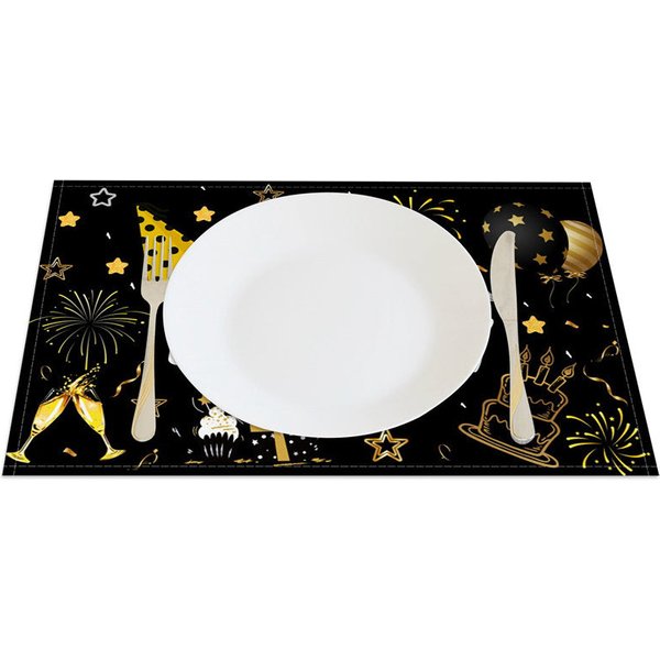 Aperturee Happy Birthday Balloons Black Set of 4 Placemats, 14x12 Inch, 15.8 USD, placemats, CDJY00128-S