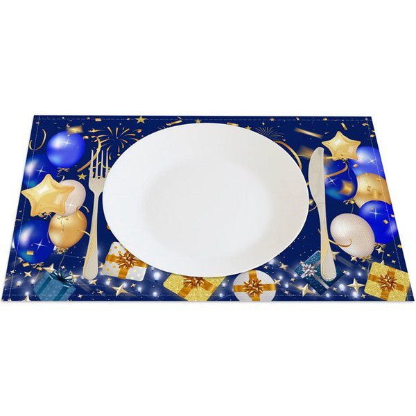 Aperturee Blue And Gold Balloon Birthday Set of 4 Placemats, 14x12 Inch, 15.8 USD, placemats, CDJY00129-S